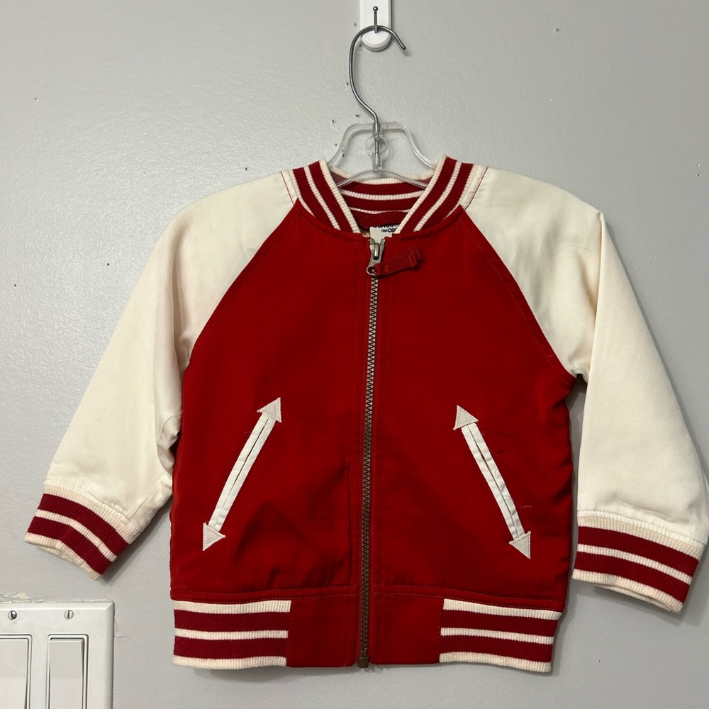 RARE Red White Lion Roar Zip Letterman Jacket Coat with Circus print inside.